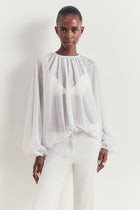Sheer Chiffon Volume Sleeve Blouse - White