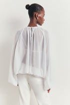 Sheer Chiffon Volume Sleeve Blouse - White