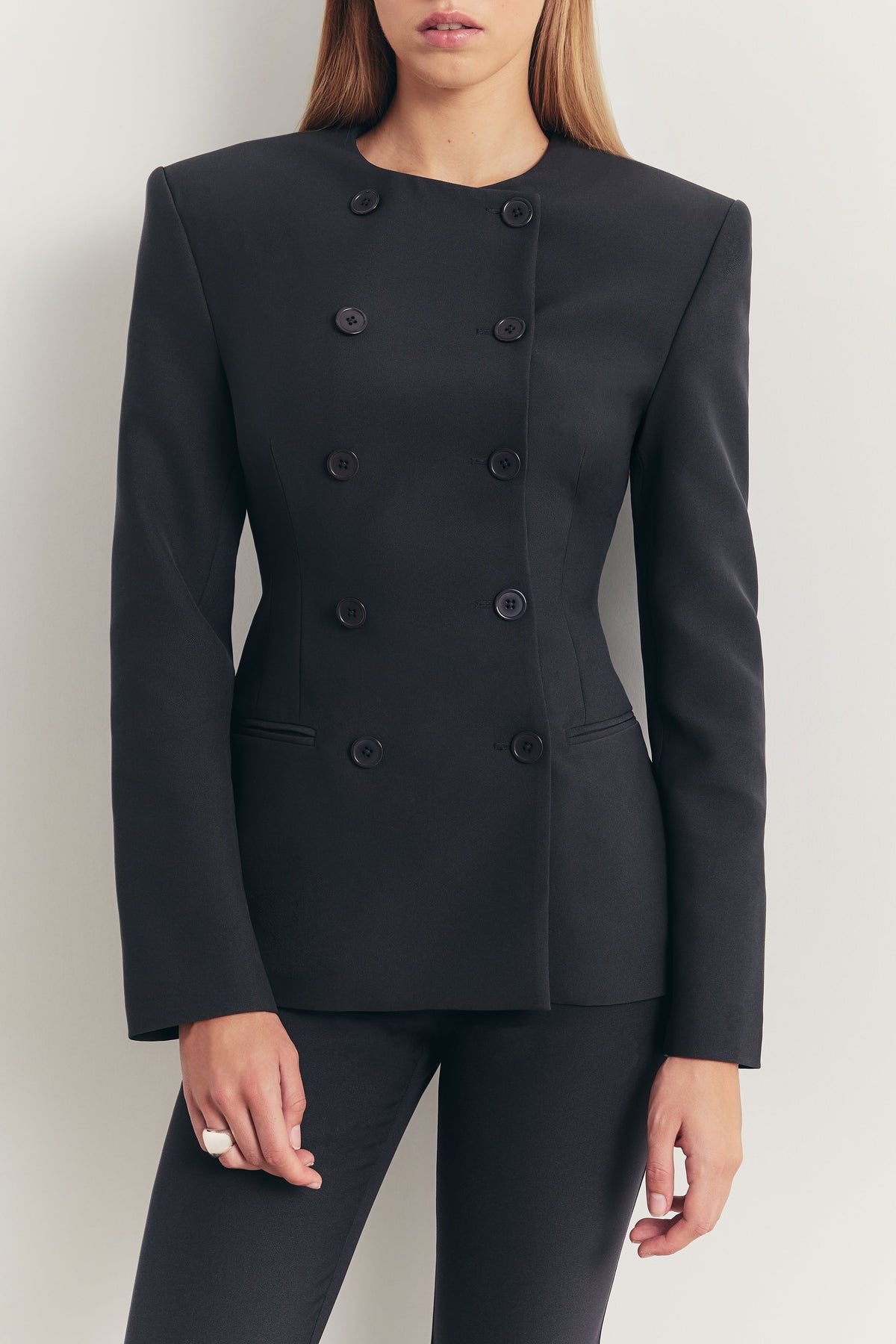 Tailored Collarless Blazer - Petrol