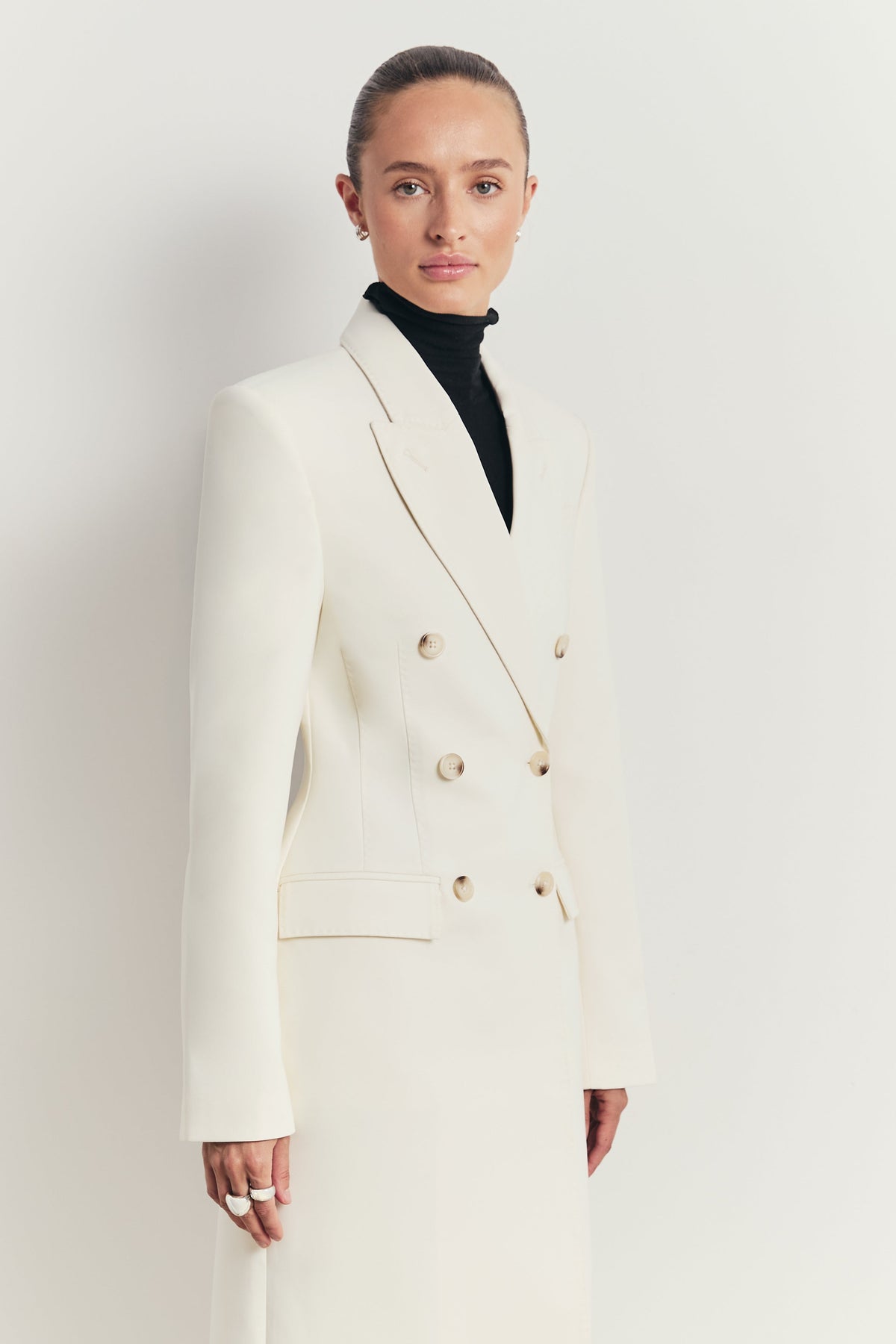 Structured Double Breasted Hourglass Coat - Cream