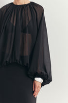 Sheer Chiffon Volume Sleeve Blouse - Black