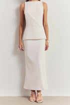 Clean Cut Column Maxi Skirt with Slit - White