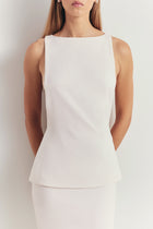 Clean Cut Backless Boat Neck Top - White