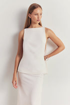 Clean Cut Backless Boat Neck Top - White