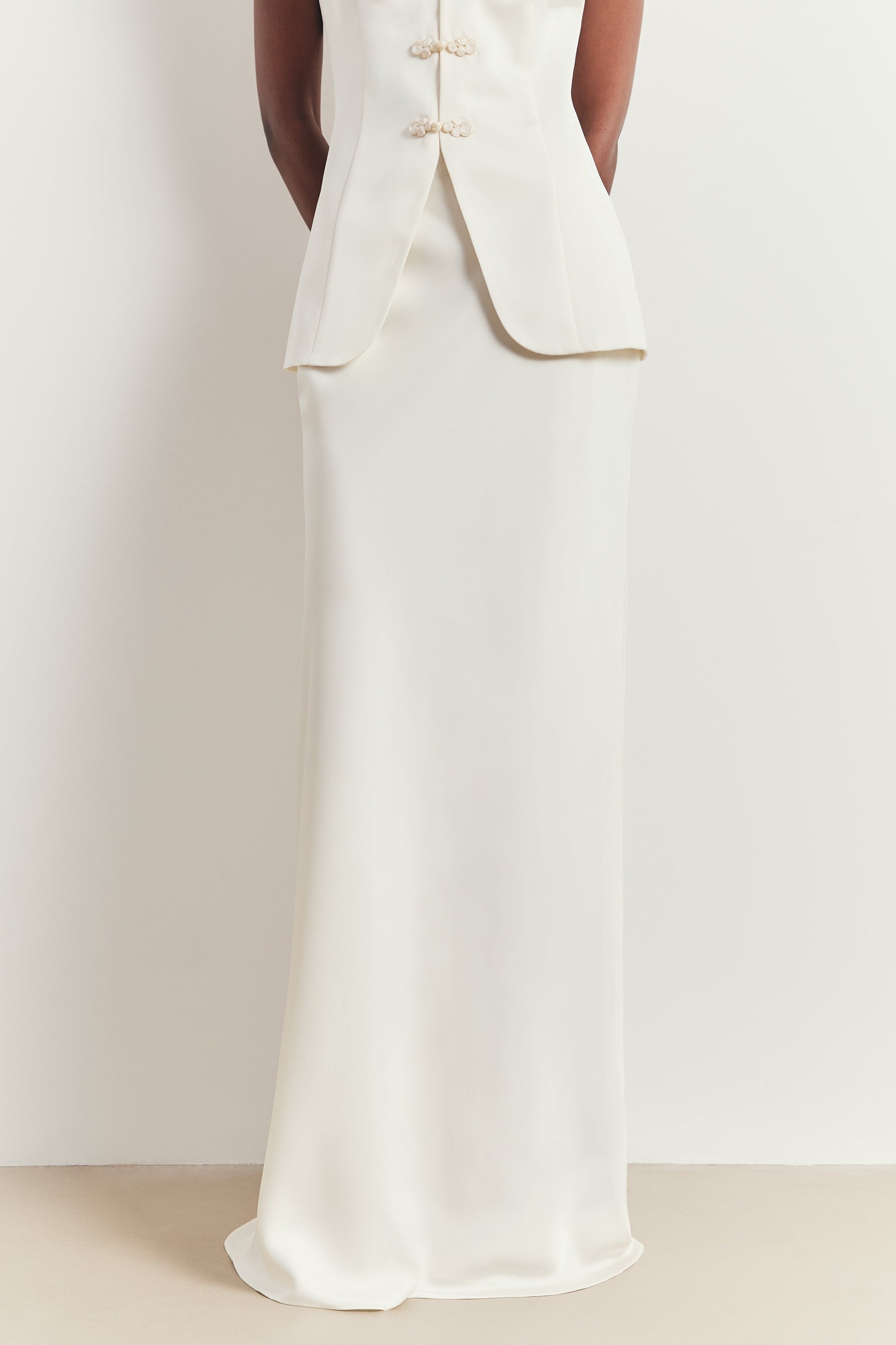 Tailored Satin Bias Cut Maxi Skirt - Ivory