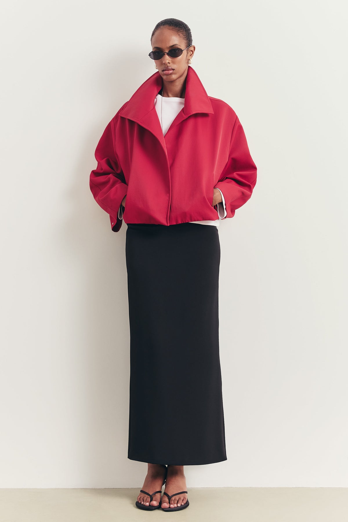 Clean Cut Column Maxi Skirt with Slit - Black