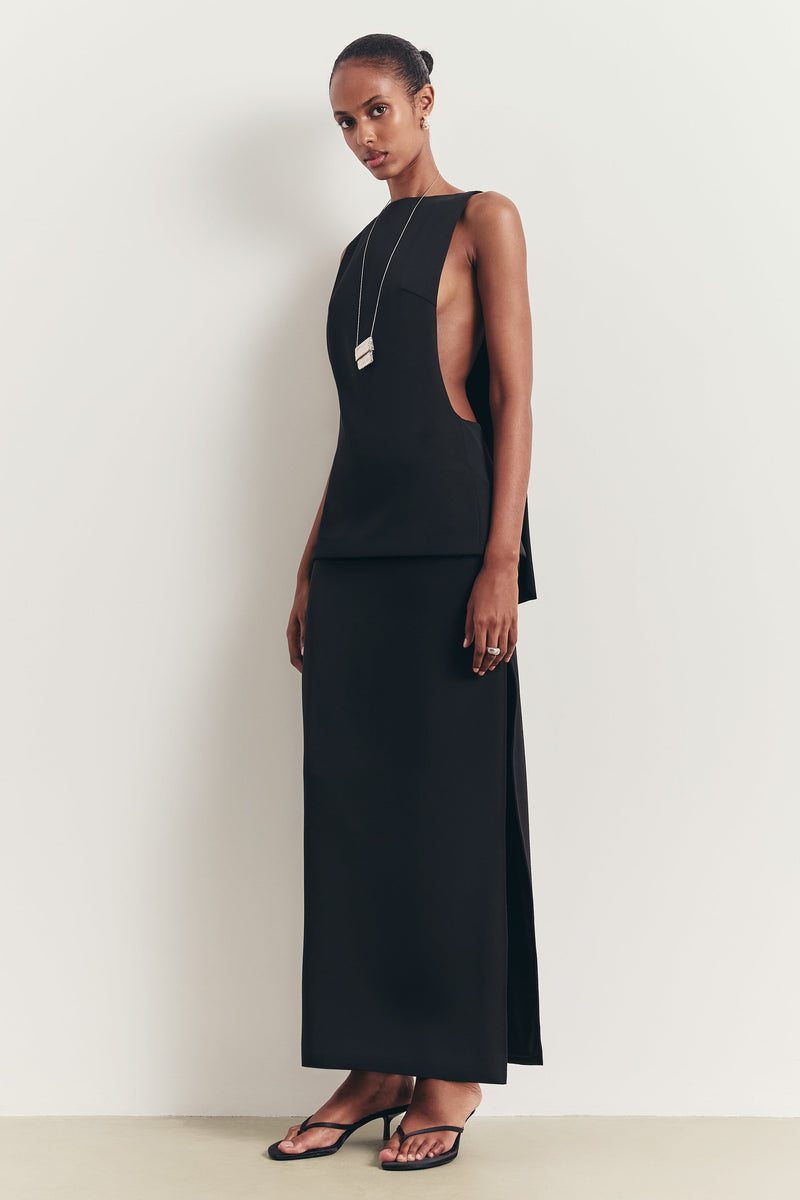 Clean Cut Backless Boat Neck Top - Black