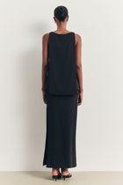 Clean Cut Column Maxi Skirt with Slit - Black