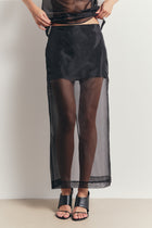 Sheer Organza Column Midi Skirt - Black