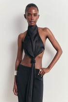 Backless Knot Detail Top with Fringing - Black
