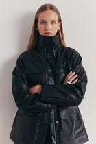 Leather Cargo Utility Jacket - Black