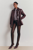 Croc Embossed Leather Button Down Jacket - Oxblood