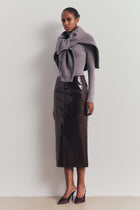 Croc Embossed Leather Tailored Maxi Skirt - Oxblood