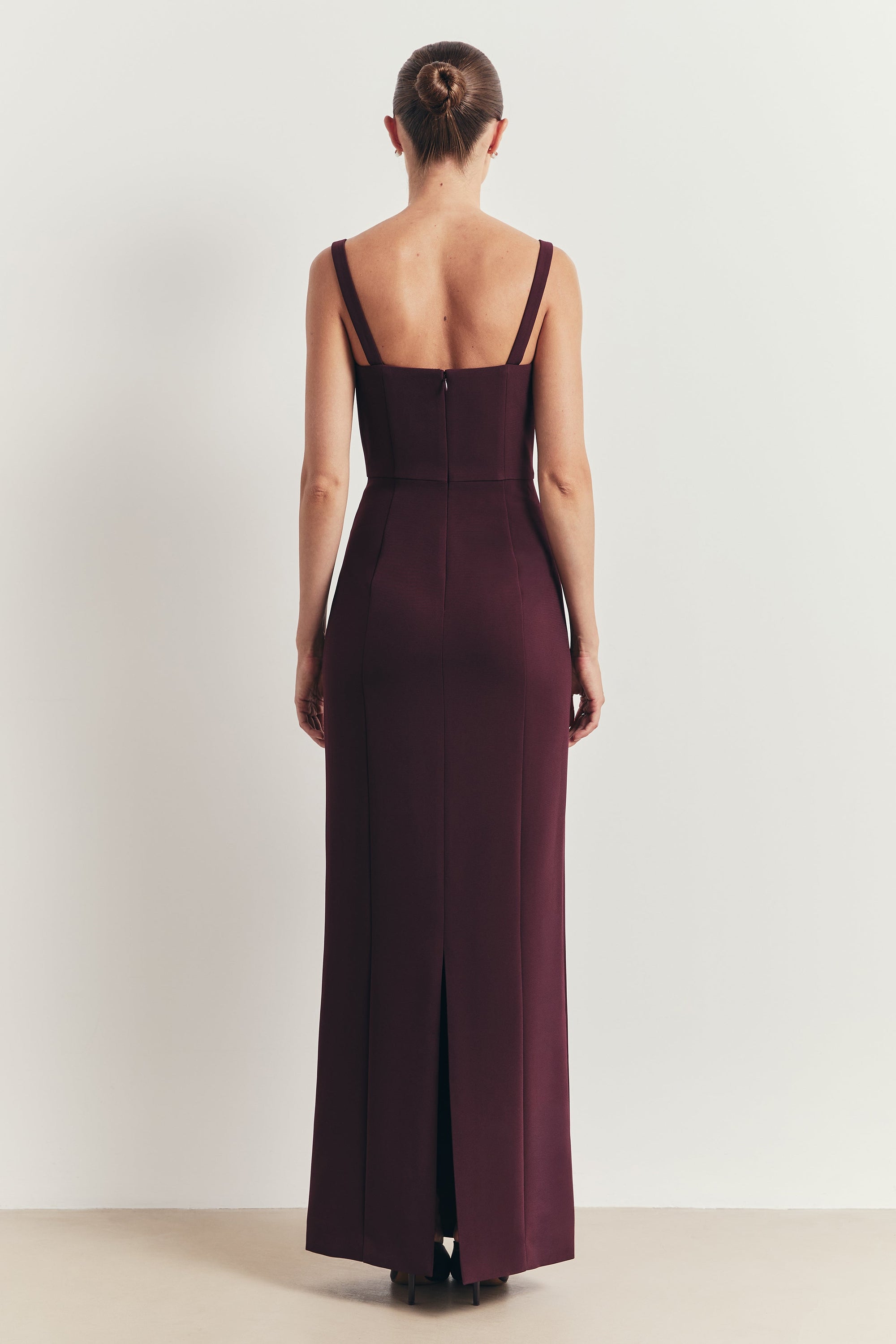 Tailored Bust Cup Column Maxi Dress - Oxblood