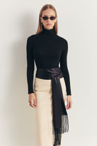 Satin Scarf with Fringing - Black