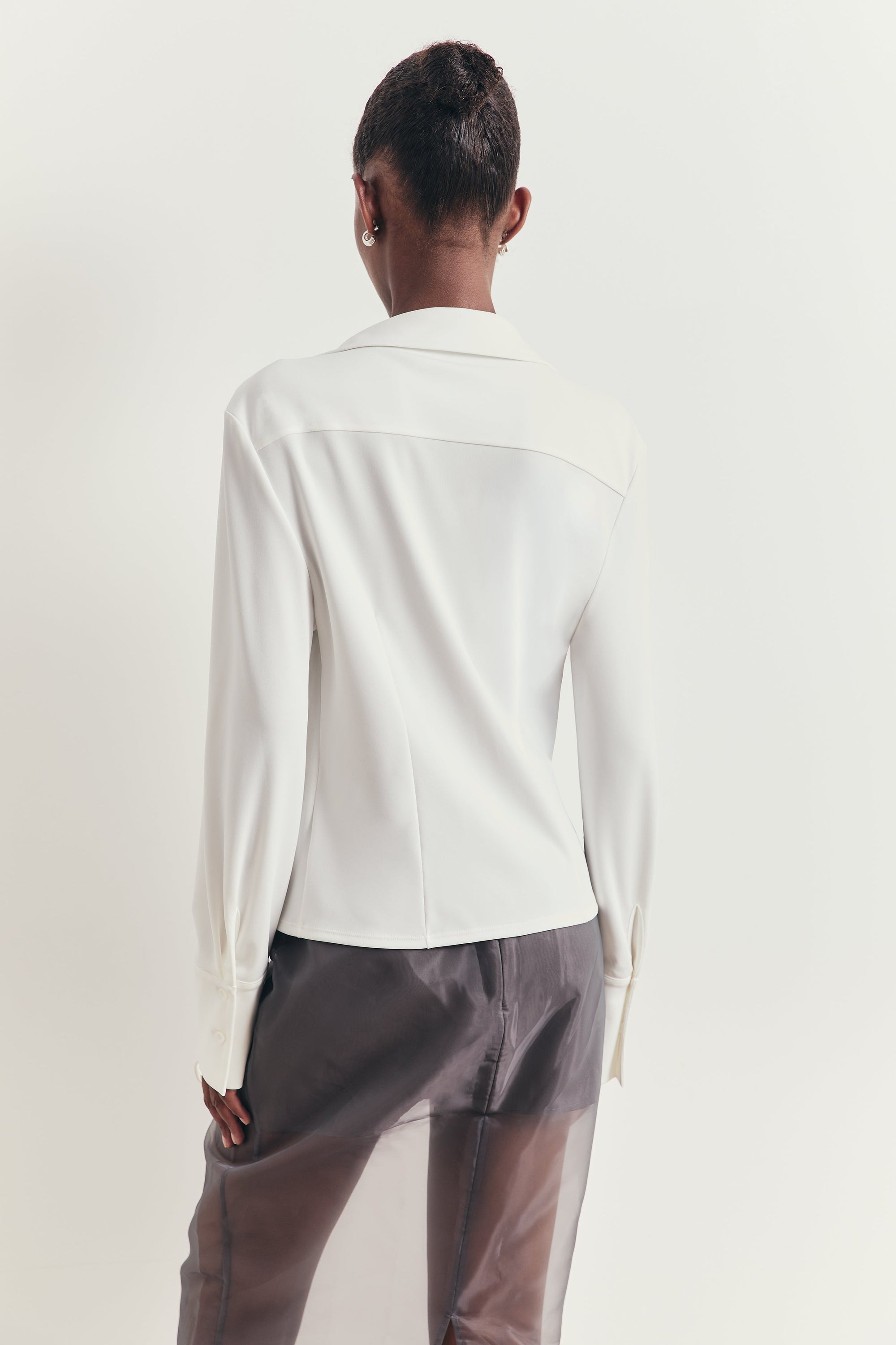 Soft Draped Plunge Front Shirt - White