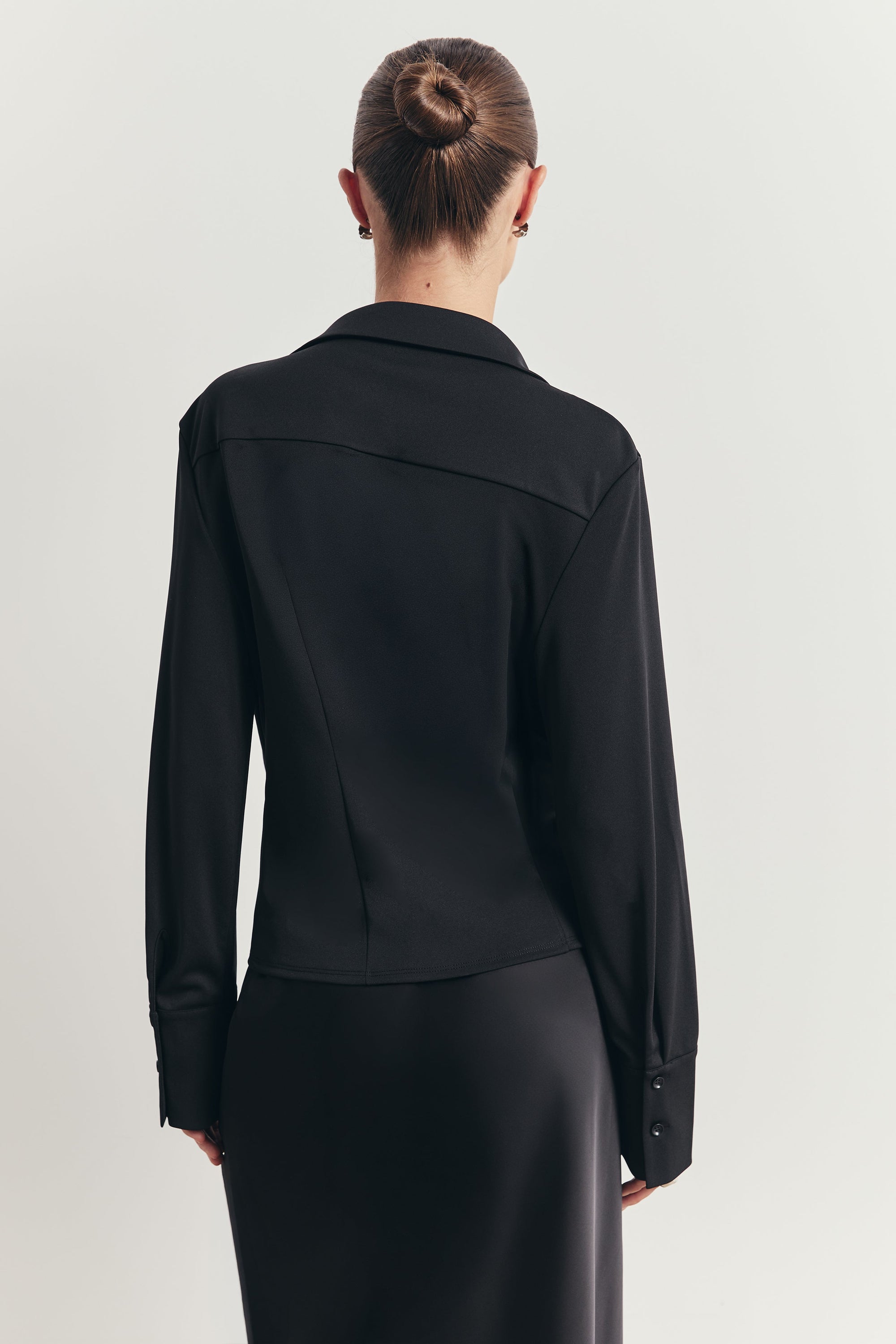 Soft Draped Plunge Front Shirt - Black