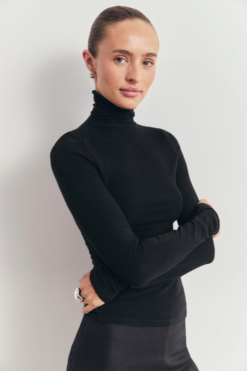 High Neck Longsleeve Top - Black