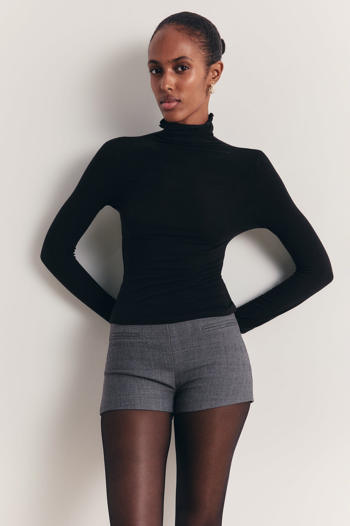 Wool Blend Tailored Mini Shorts - Slate