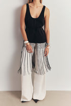 Fringe Trim Scoop Neck Longline Top - Black