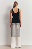 Fringe Trim Scoop Neck Longline Top - Black