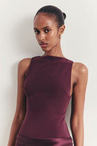Dropped Waist Satin Panel Gown - Oxblood