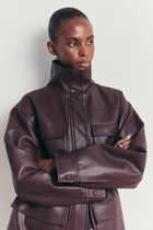 Leather Cargo Utility Jacket - Oxblood