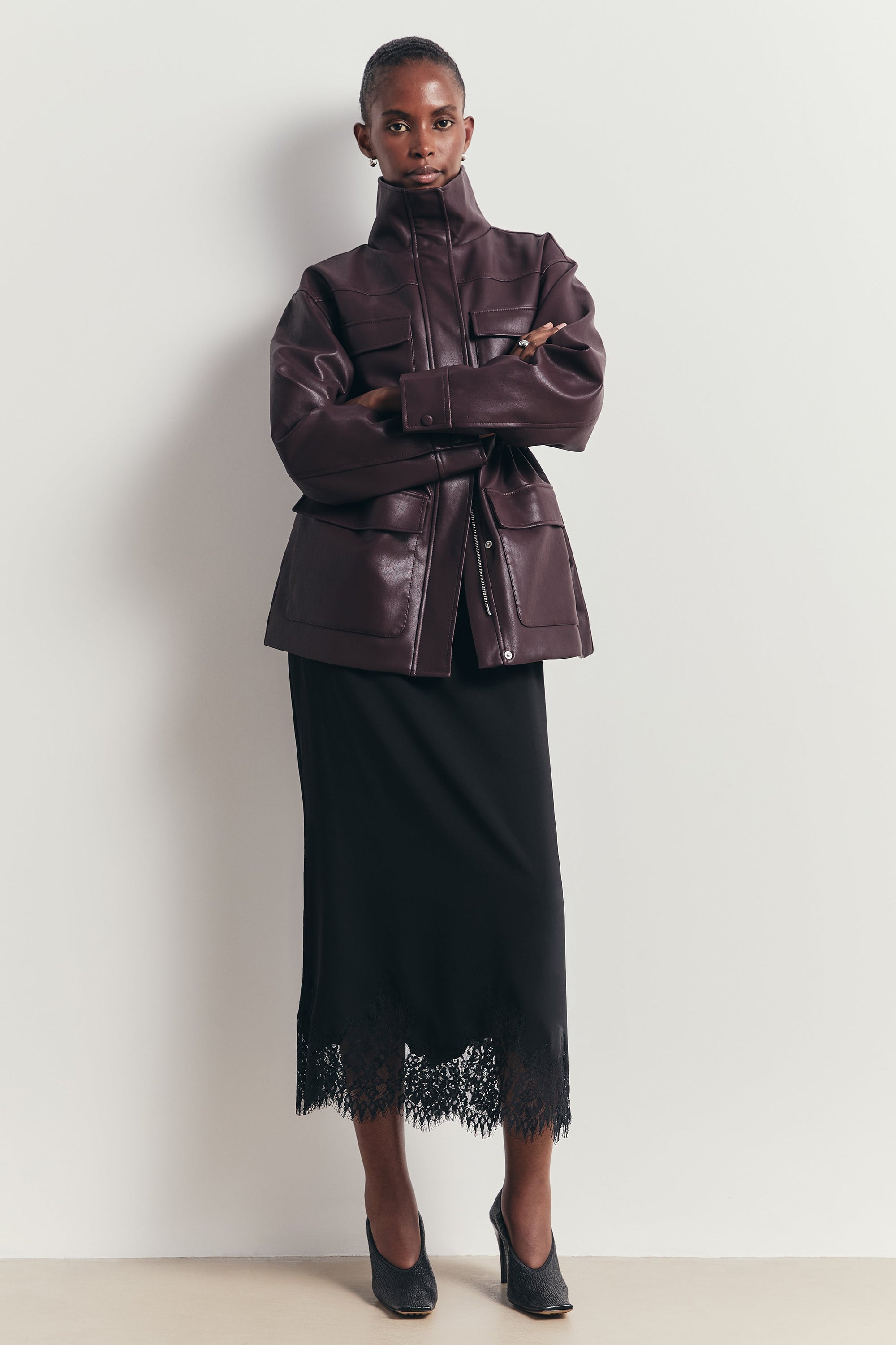 Leather Cargo Utility Jacket - Oxblood