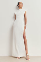 Sleek High Neck Cap Sleeve Maxi Dress - White