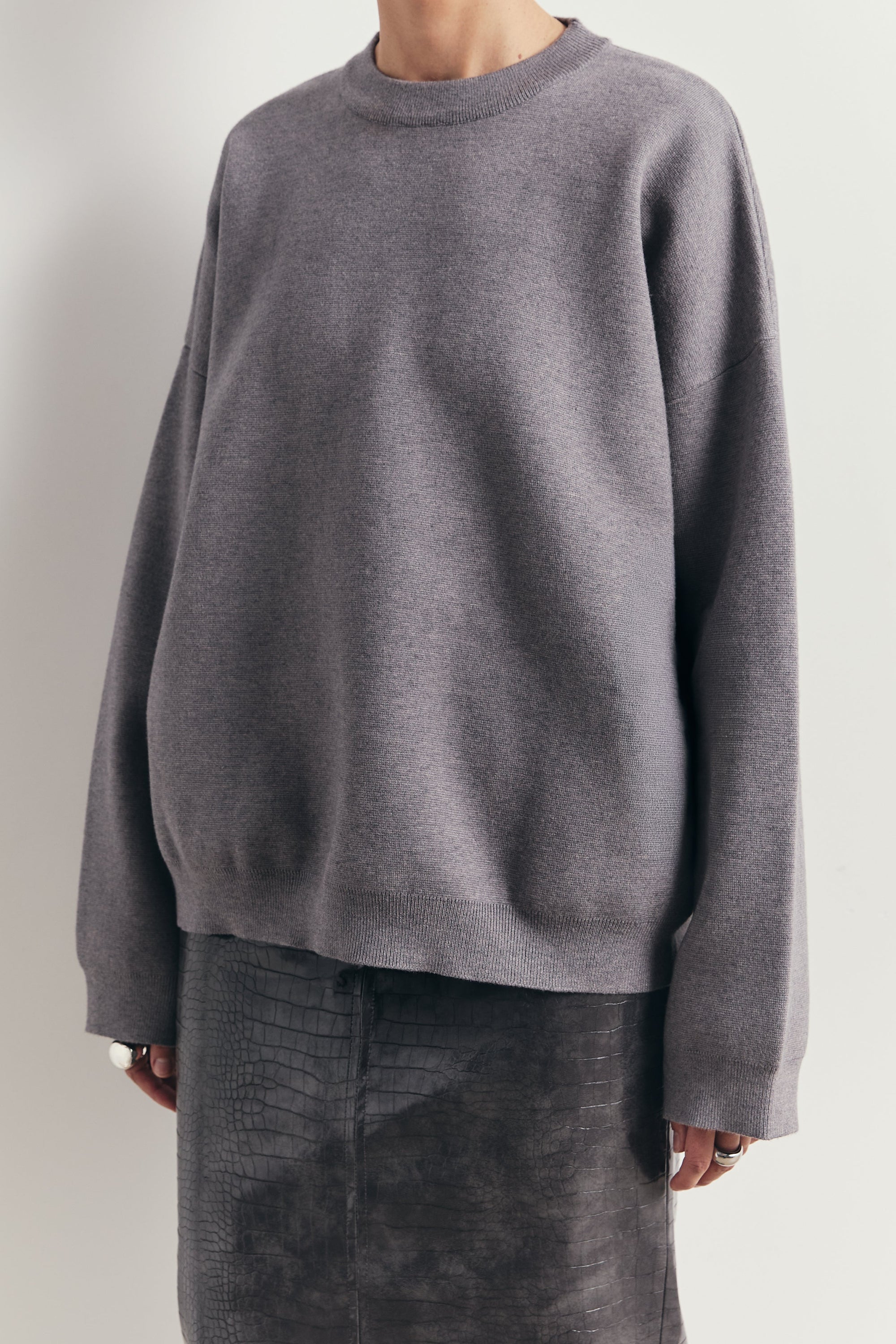 Relaxed Dropped Shoulder Crew Neck Jumper - Slate