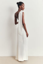 Asymmetric Scarf Gown With Fringing - White