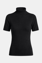 Wool Blend Cap Sleeve Polo Neck Top - Black