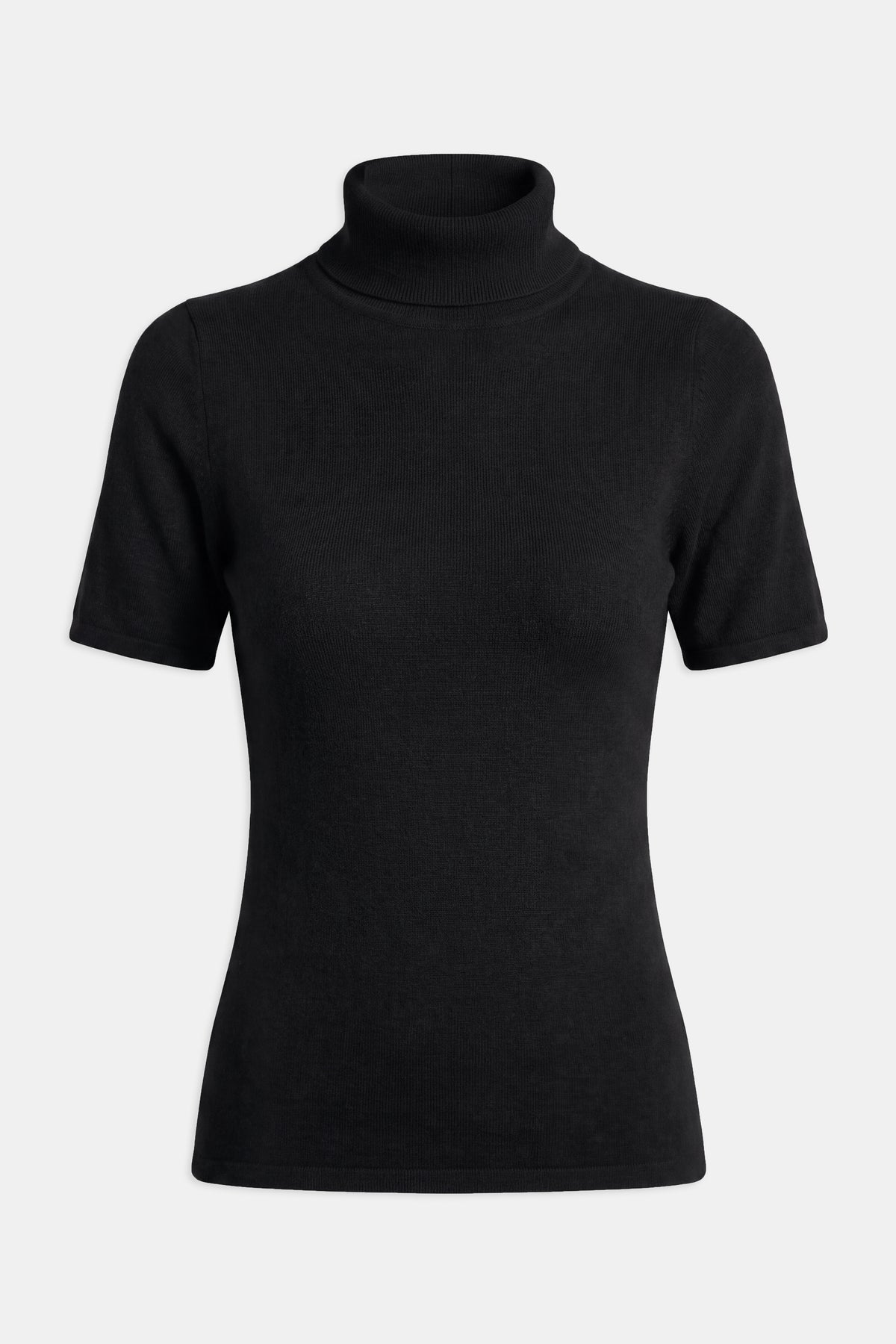 Wool Blend Cap Sleeve Polo Neck Top - Black