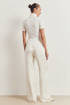 Satin Jacquard Tailored Straight Leg Trousers - Cream
