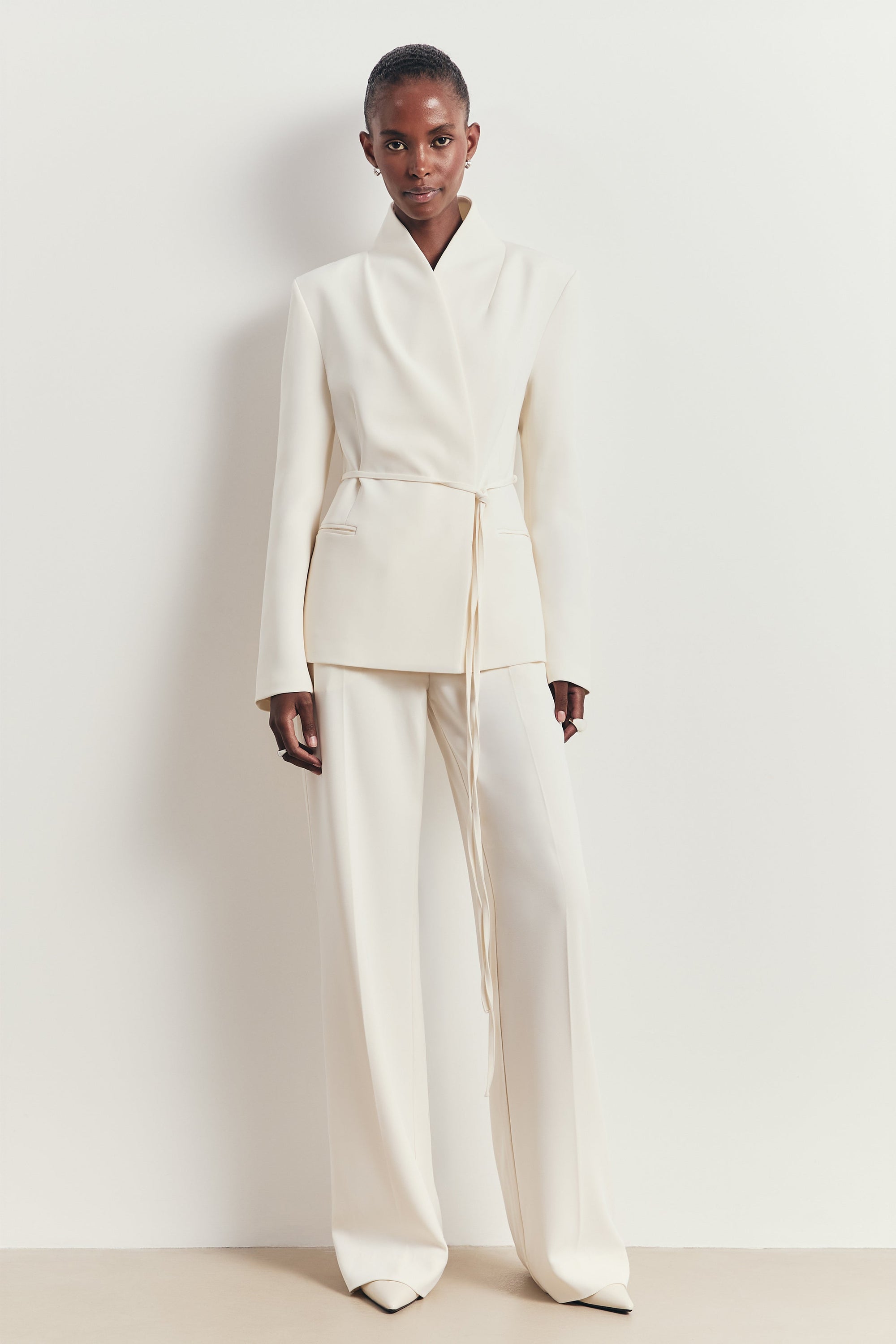 Tailored High Rise Wide Leg Trousers - Cream
