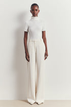Wool Blend Cap Sleeve Polo Neck Top - Cream