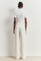 Wool Blend Cap Sleeve Polo Neck Top - Cream