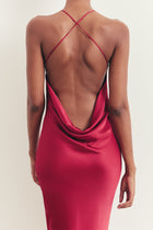 Satin Slinky Cowl Back Gown - Scarlet