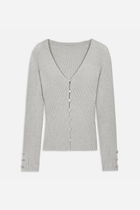 V Neck Ribbed Knit Cardigan - Pebble Grey