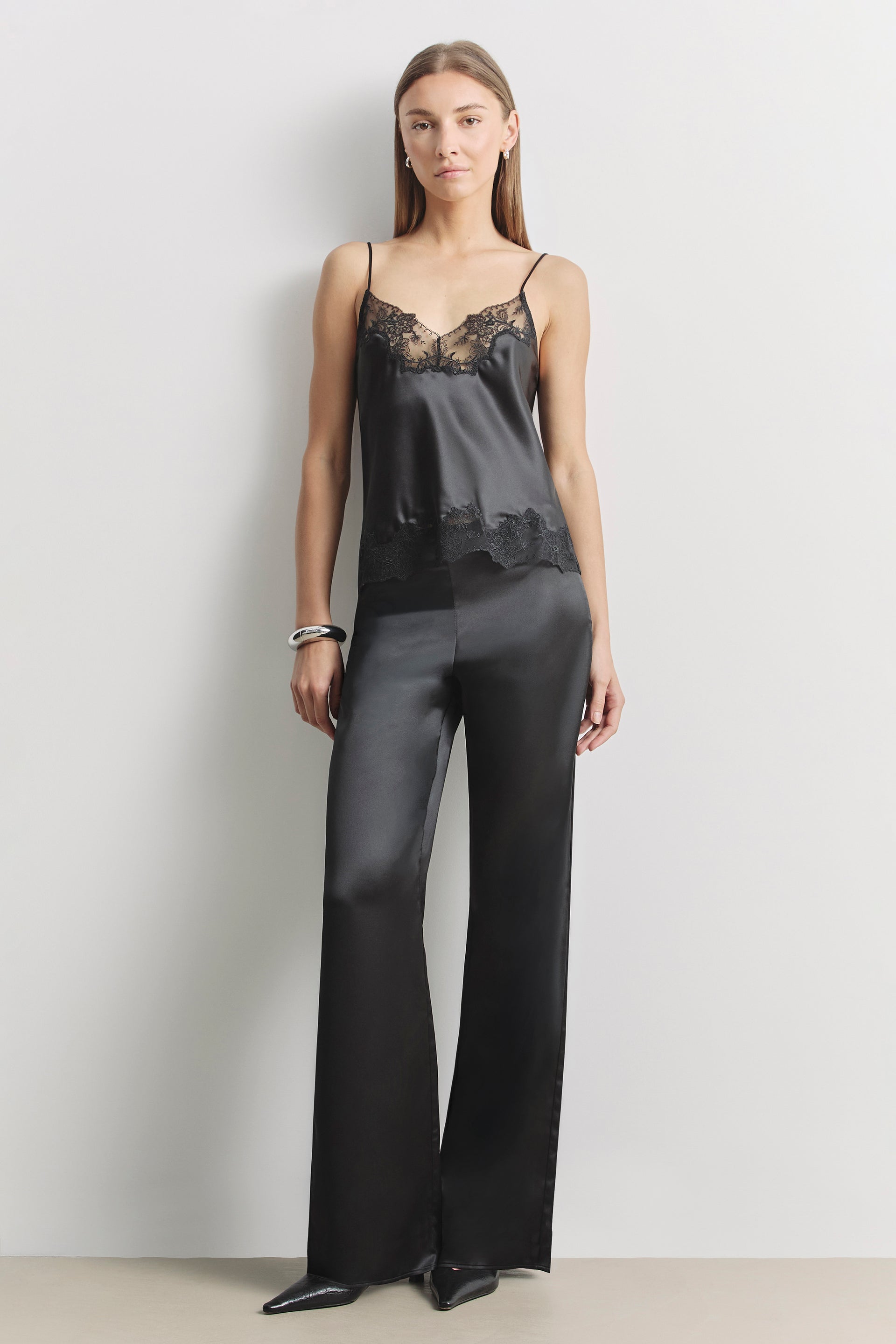 black satin cigarette pants The Duchess / 10 to for a modern update of a classic style Silk and Wool Cigarette Pants