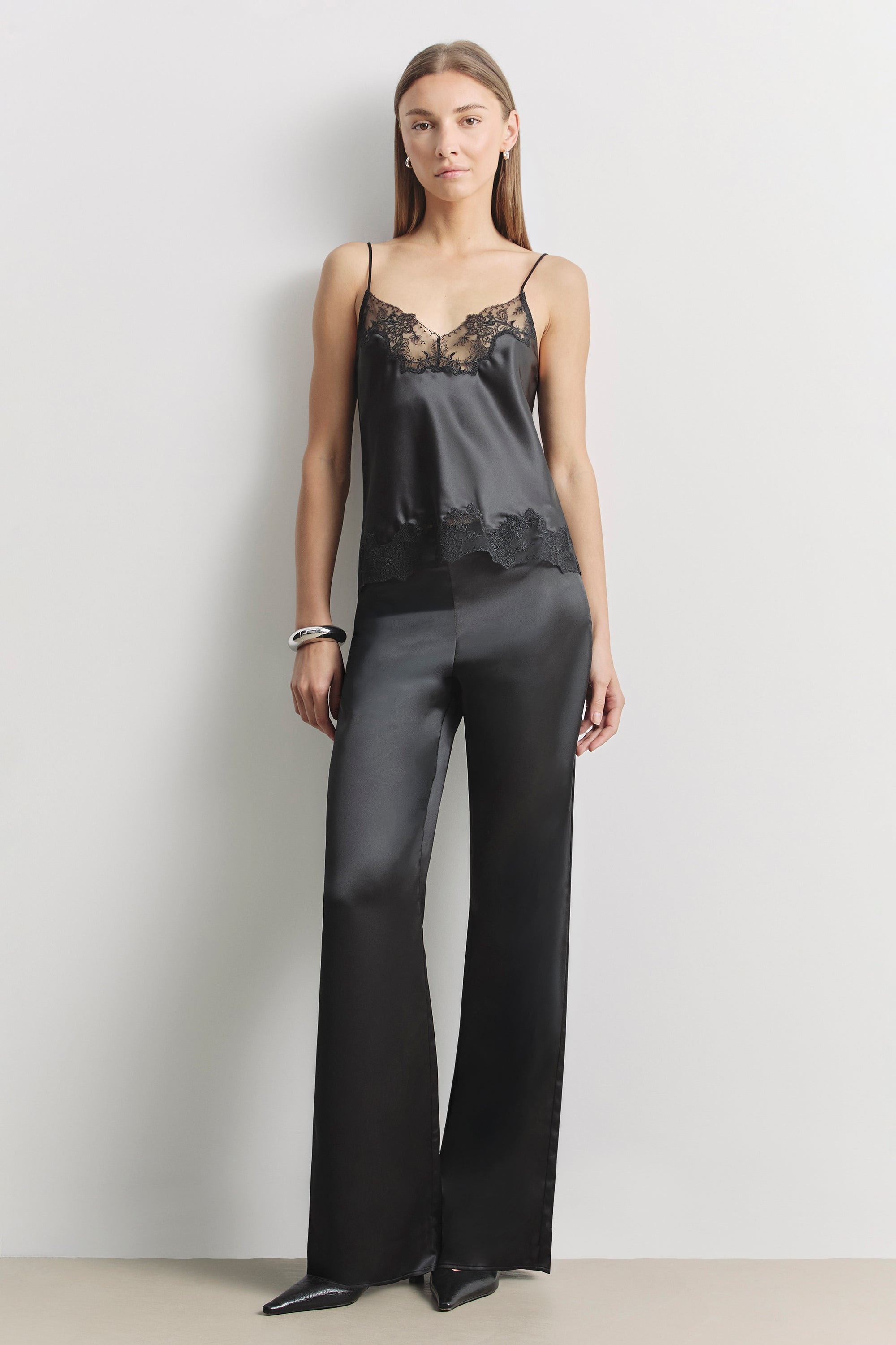 black satin dress pants Gotta Love It Black Satin Wide Leg Pants