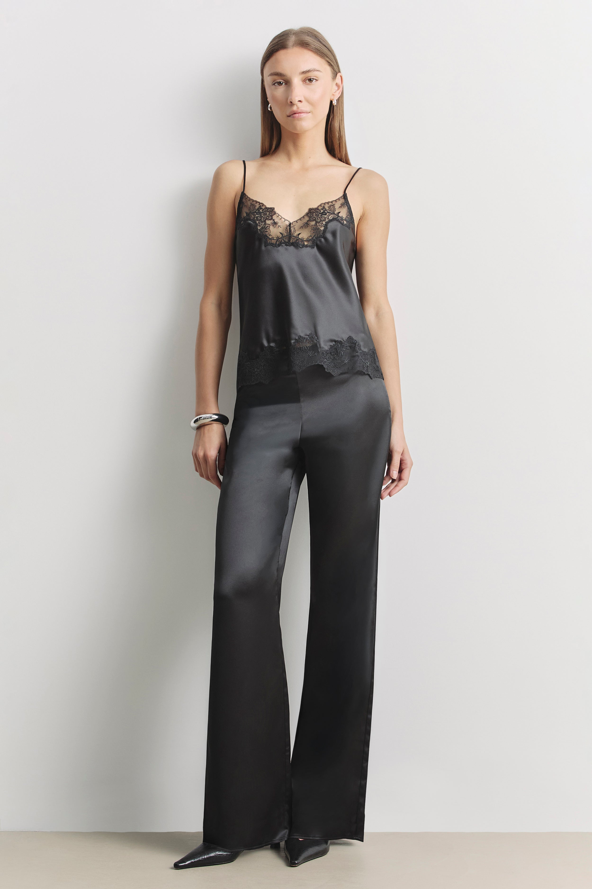 Formal Satin Straight Leg Trousers - Black
