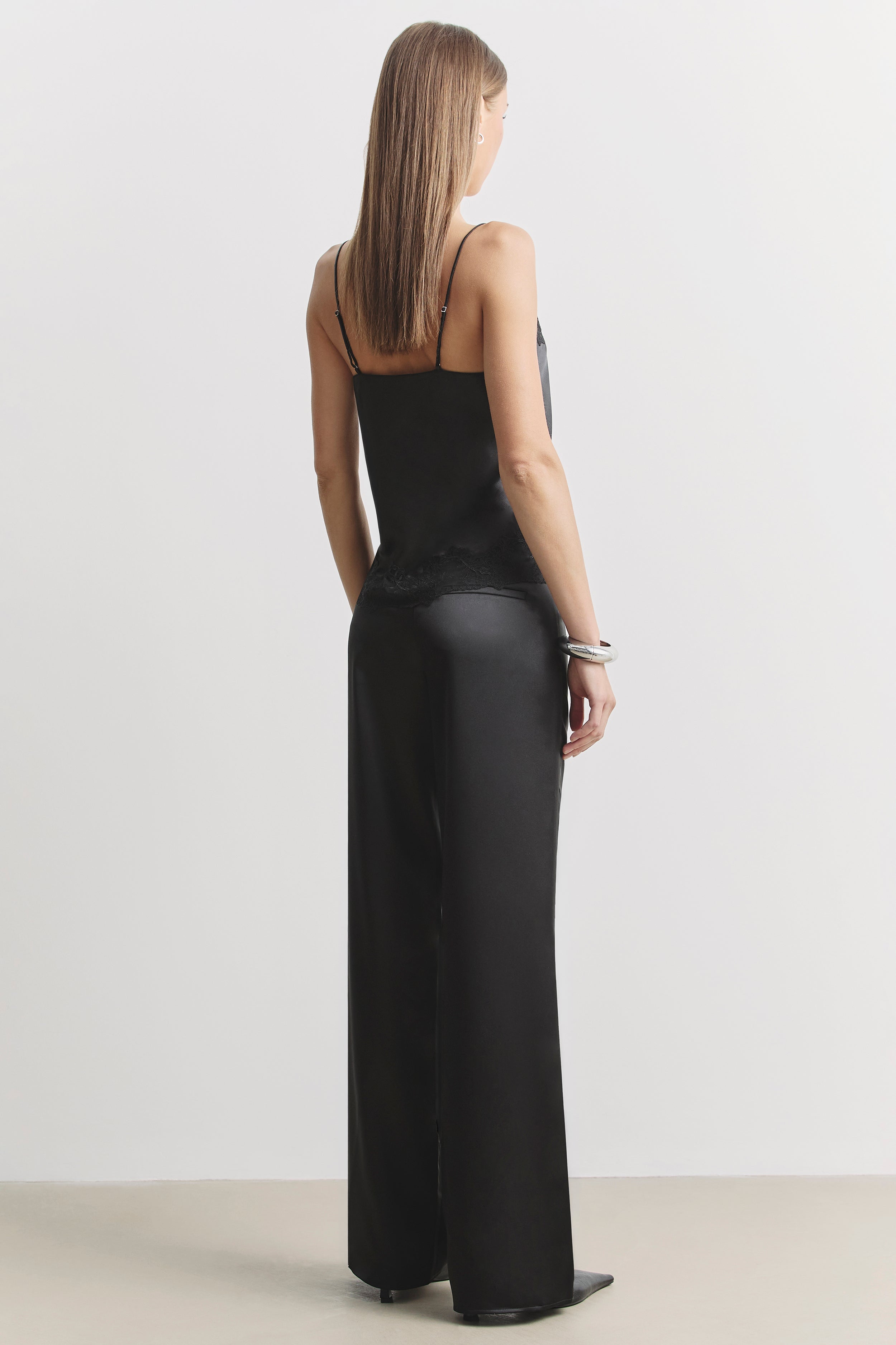 ladies black satin dress pants Knot Standard Black Satin Straight-Leg Pant by Knot Standard