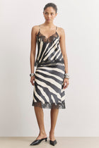 Satin Lace Detail Midi Skirt - Abstract Zebra