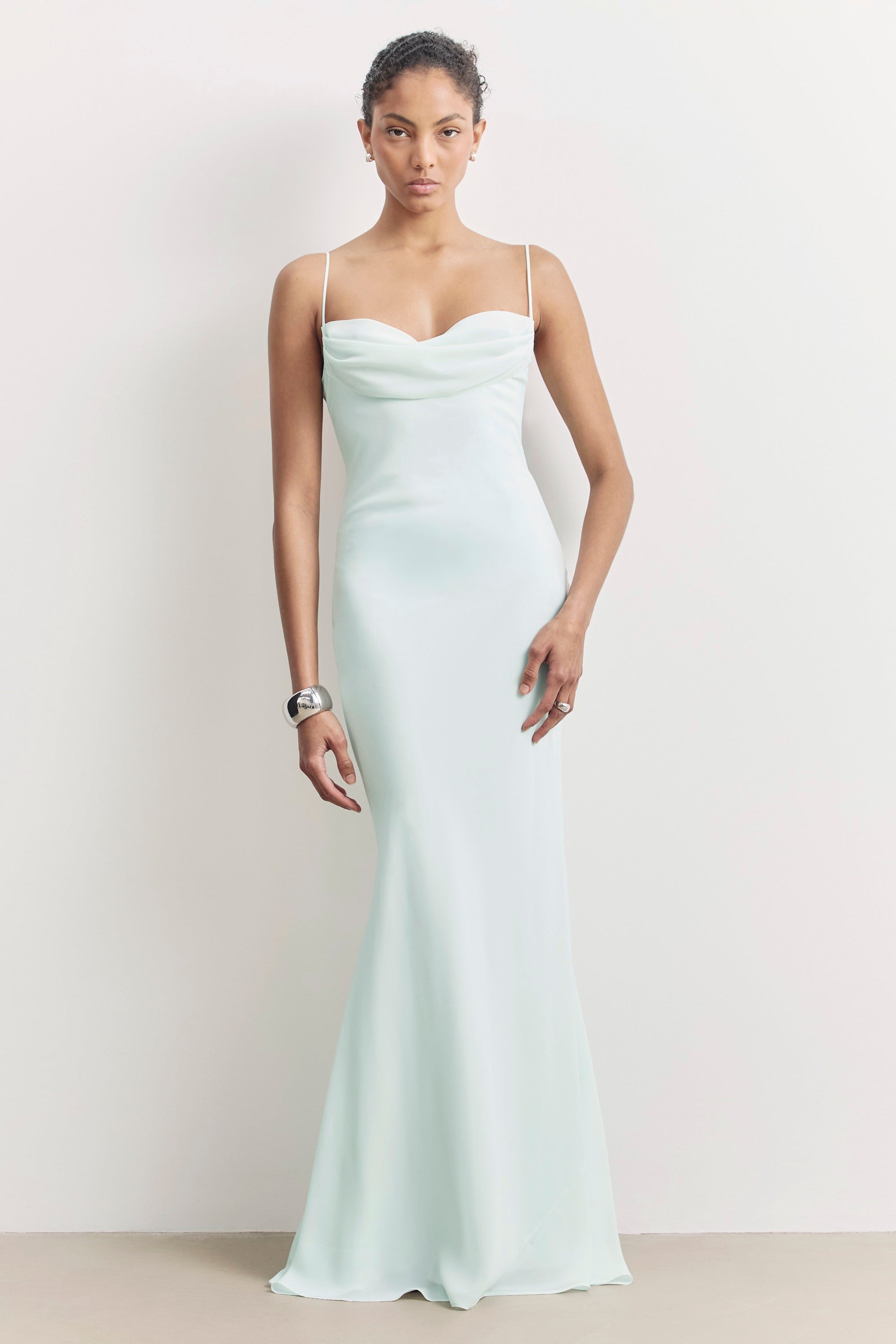 Ruched Chiffon Maxi Dress - Mint