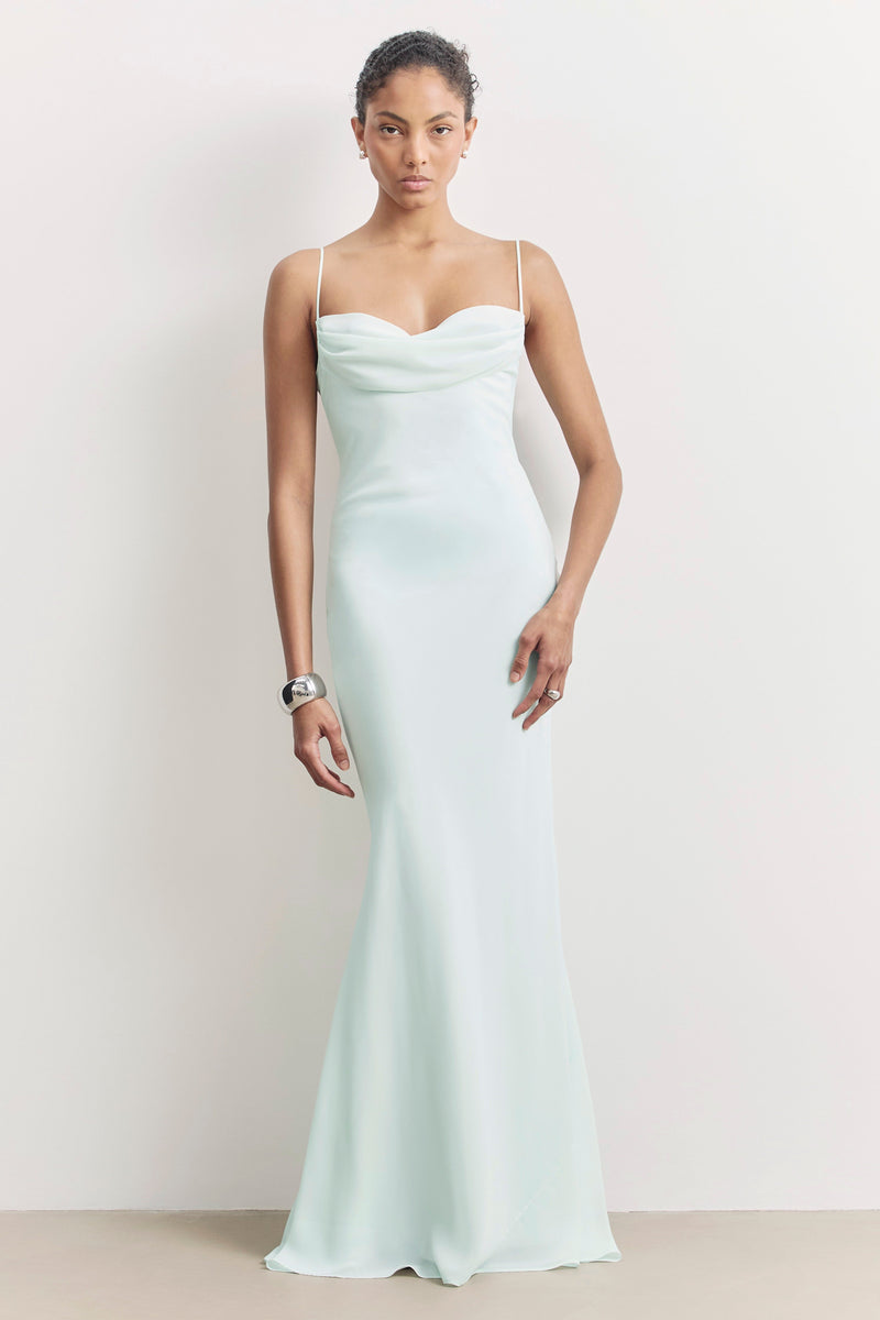 Ruched Chiffon Maxi Dress - Mint