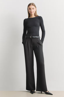 Soft Ribbed Long Sleeve Top - Black