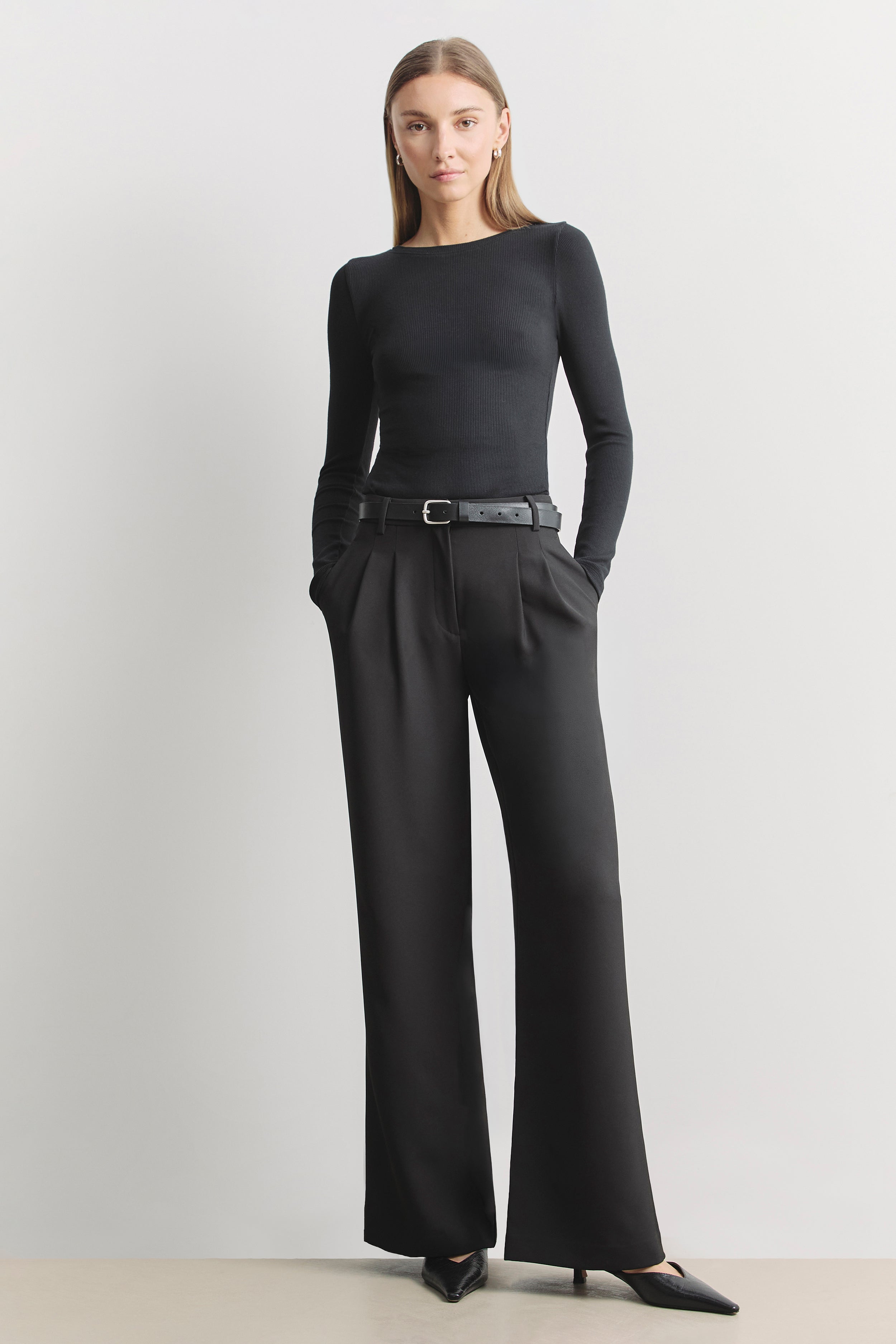 Soft Ribbed Long Sleeve Top - Black