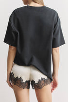 Satin Lace Detail Shorts - Champagne/Black