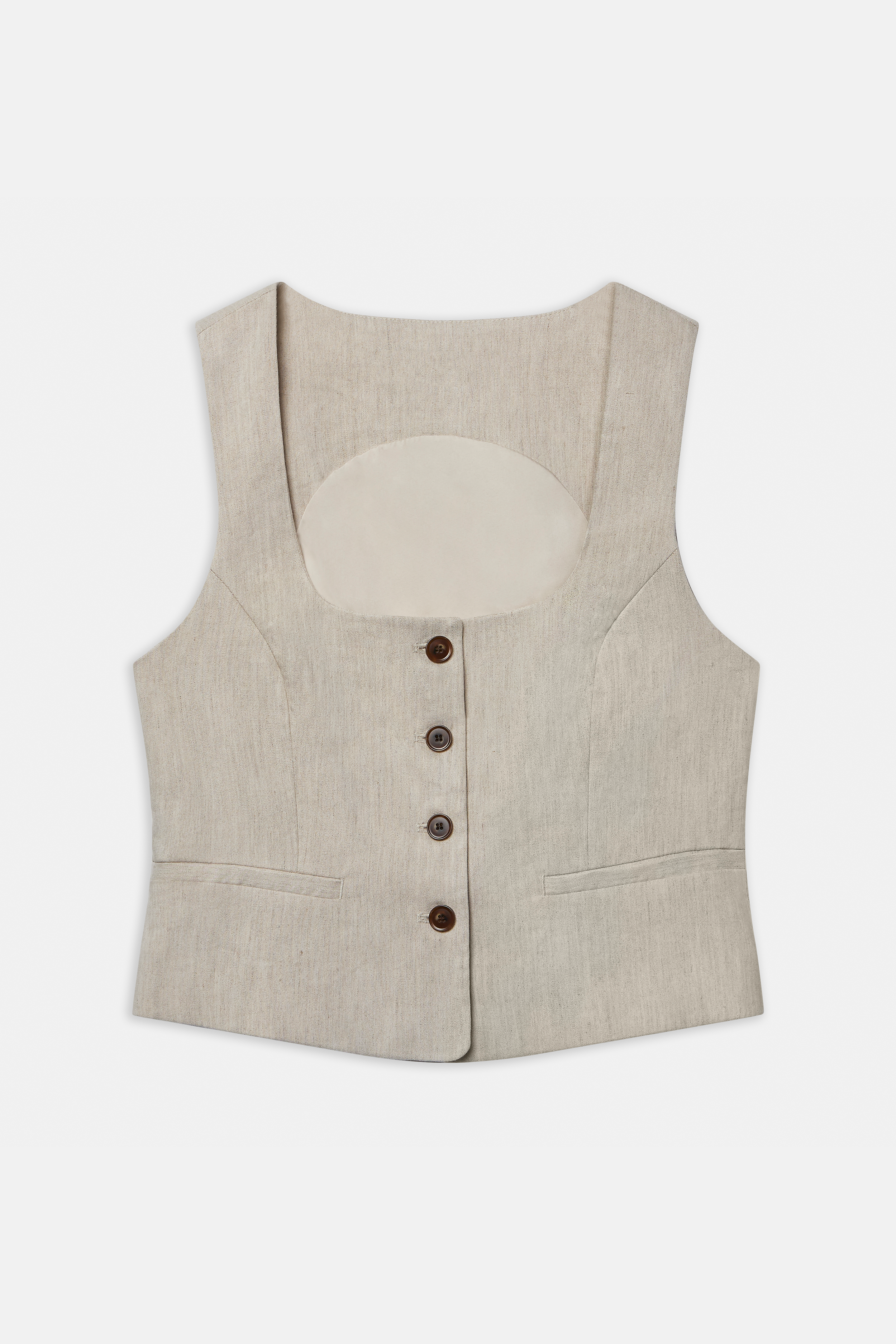 Scoop Neck Linen Waistcoat - Birch